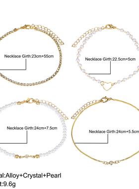 Bracelet set 4 pieces镶嵌水钻镂空桃心手錬珍珠满钻手錬套装4件