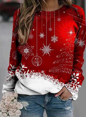 Women'S Casual Fashion Christmas Print Long Sleeve O