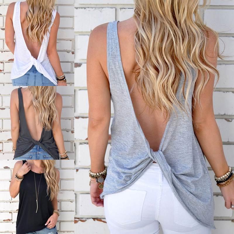 Sexy Open Back Cross Sleeveless Tank Top性感露背交叉无袖上衣