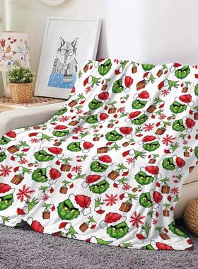 1pc Christmas gift Grinch digital printed flannel blanket, w