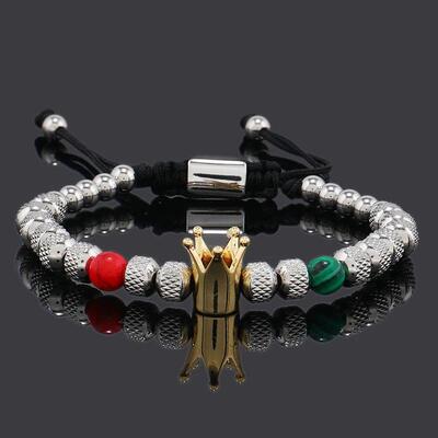 Luxury Crown Charms Man Bracelet Stainless Steel Beads