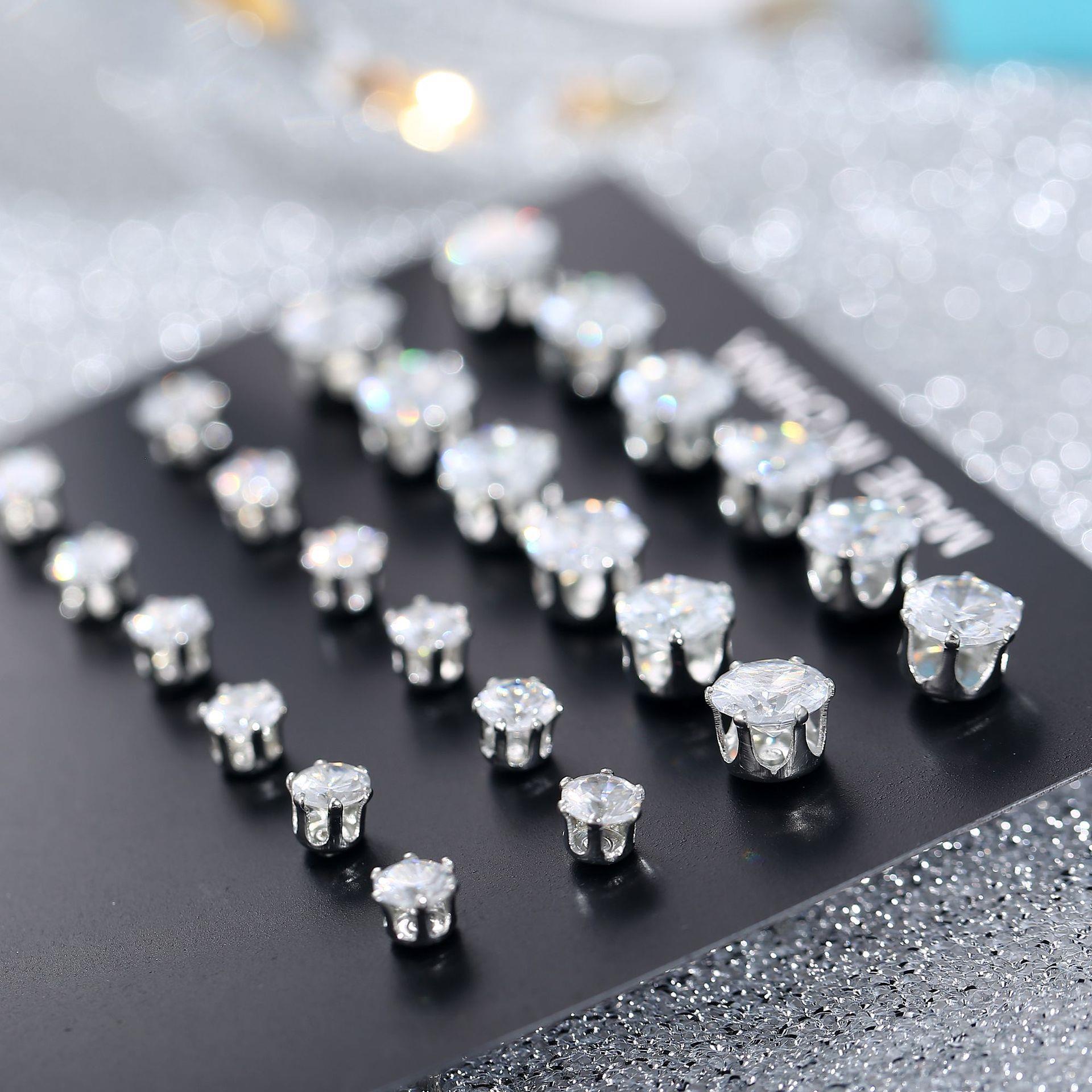 Diamonds earrings women 12pcs set jewelry水晶锆石 12对耳钉