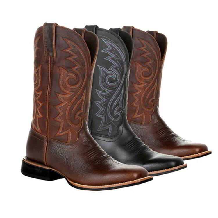 现货men western cowboy boots big size 48刺绣男中筒靴牛仔靴