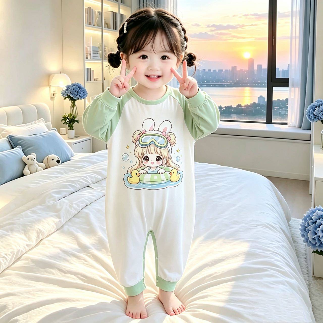 小女童连体睡衣春秋婴儿薄款长袖儿童小宝宝防踢被按扣睡袋家居服