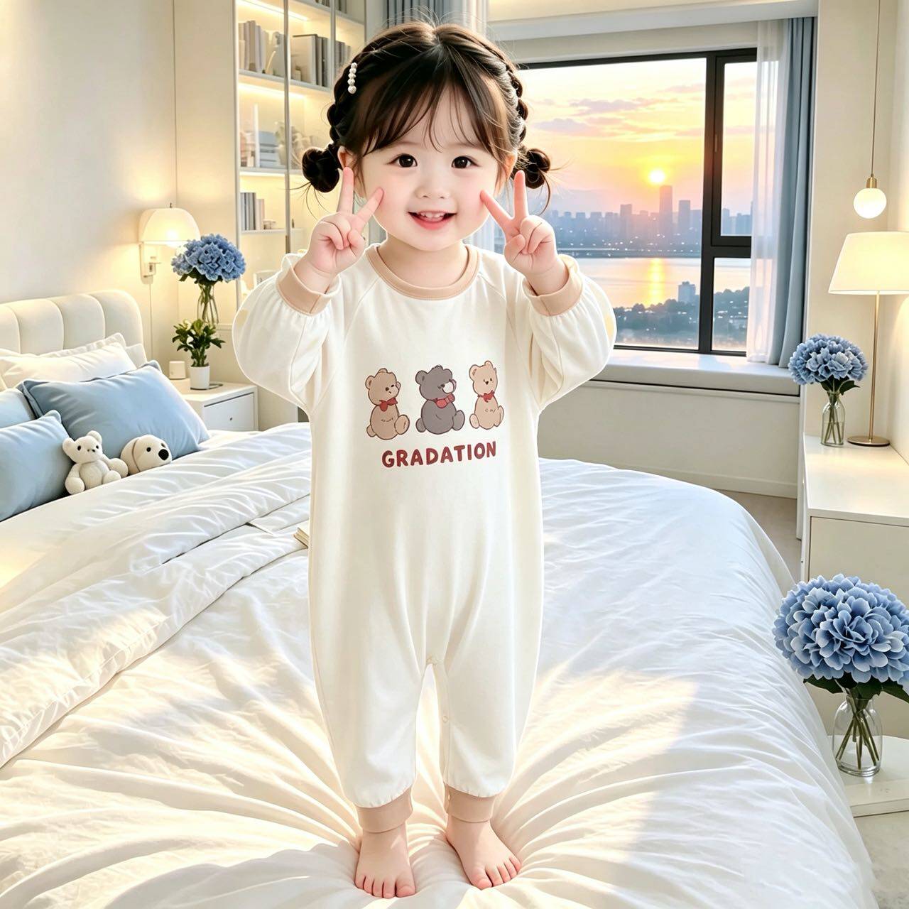 儿童春秋连体睡衣长袖薄款四季女童小宝宝防着凉睡袋家居服婴幼儿