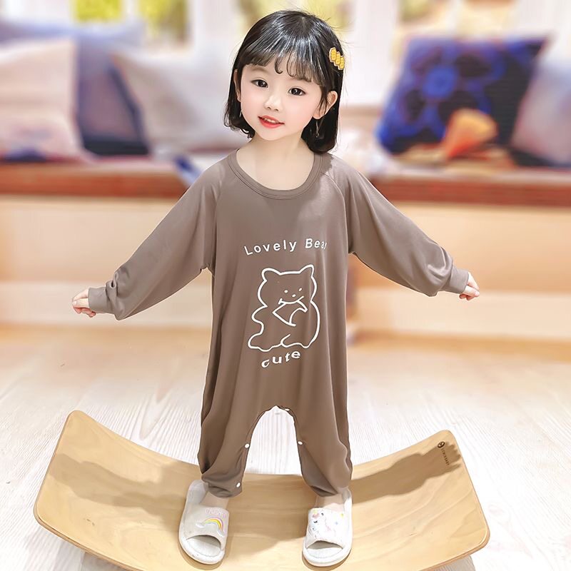 春夏季女童纯棉长袖连体睡衣空调家居服儿童宝宝睡袋秋冬薄款防踢