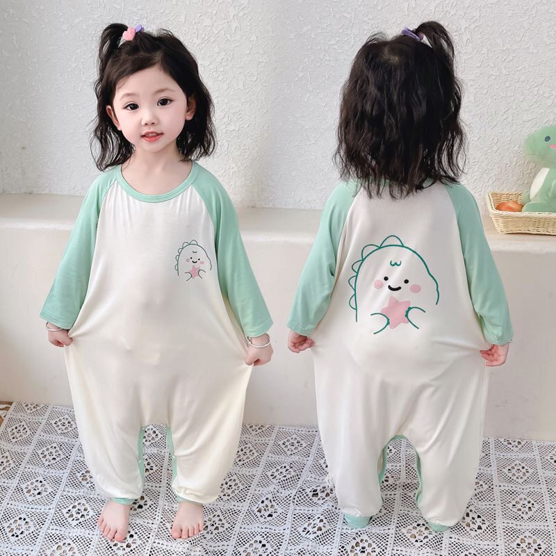 春秋新款宝宝睡袋儿童连体睡衣男女童纯棉可爱长袖防踢舒适家居服