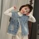 时尚 儿童洋气时髦中大童装 甜美背心潮 新款 女童花边牛仔马甲春秋季