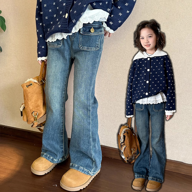 女童修身显瘦牛仔微喇裤