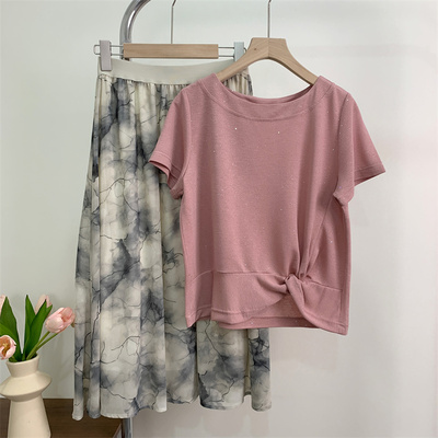 妈妈夏装短袖T恤半身裙两件套女