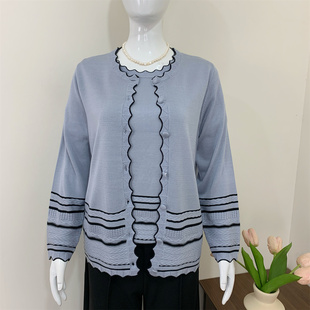 妈妈春装针织两件套薄款开衫上衣中老年人女夏季短袖T恤时尚套装