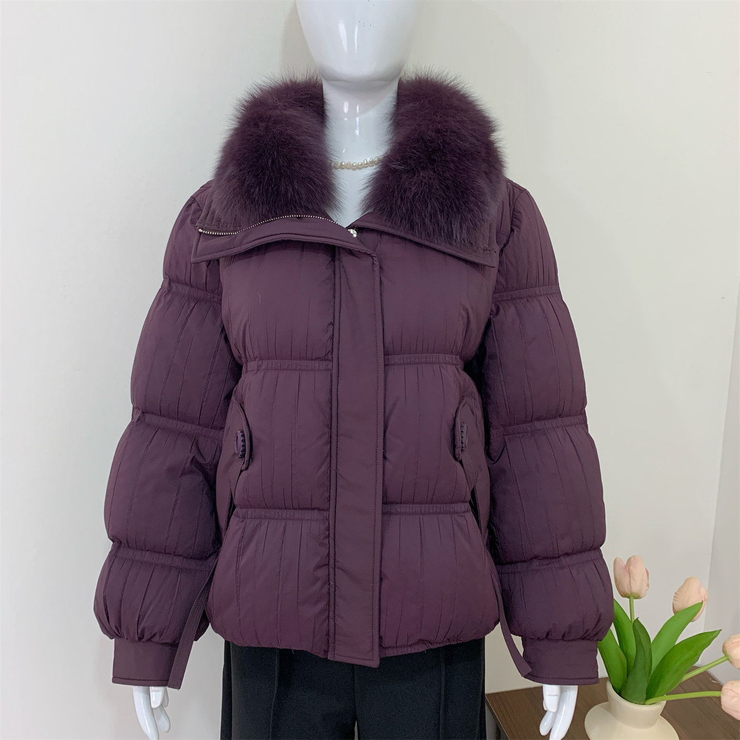 妈妈秋冬装短款大毛领羽绒服外套