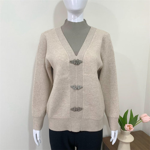 妈妈秋冬装假两件加绒加厚毛衣女