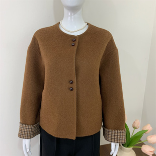 秋冬新款高贵双面绒外套短款羊毛呢大衣小个子妈妈装百搭休闲上衣