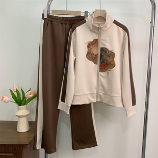 中年妈妈春装外套时尚两件套中老年人运动服套装女装春秋气质休闲