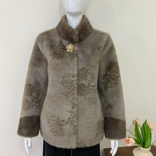 妈妈秋冬装 加厚皮草大衣 仿水貂绒皮毛一体外套洋气高贵中老年女装