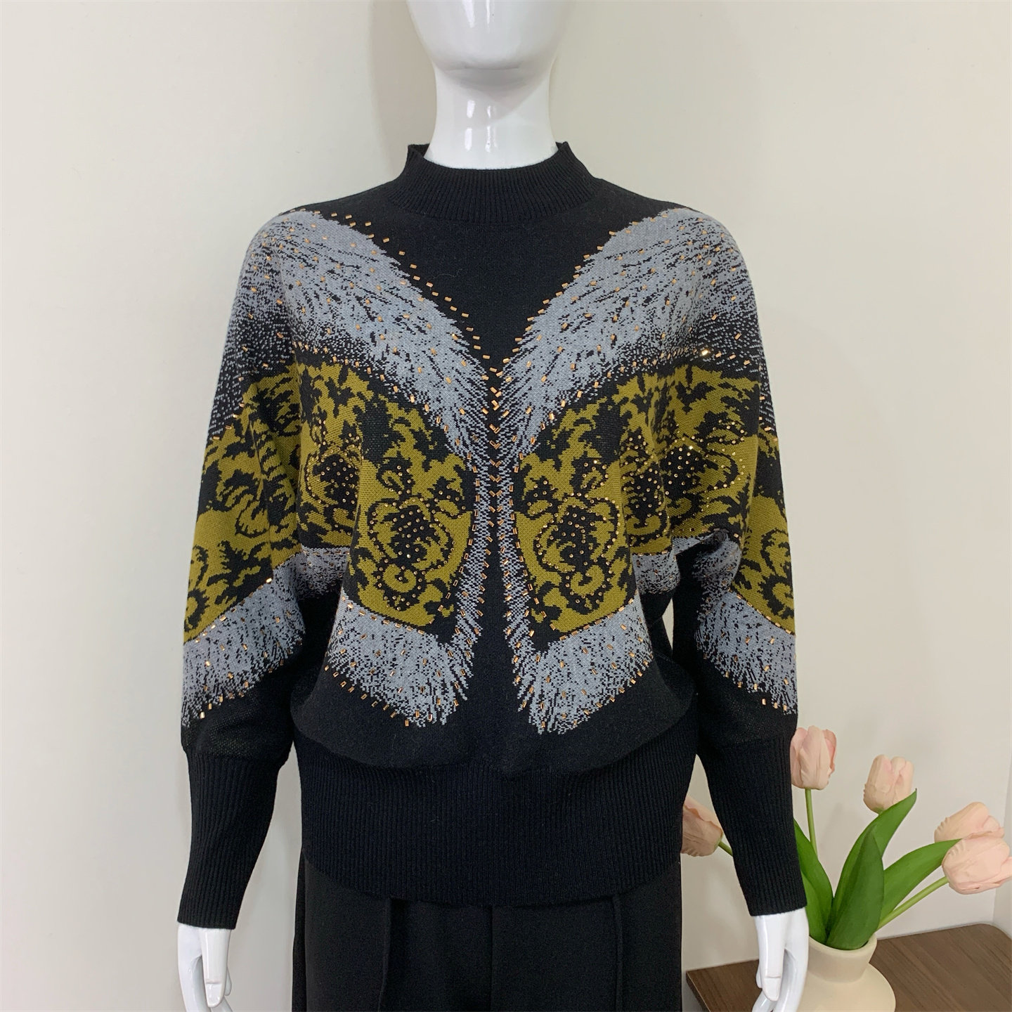 妈妈秋冬装拼色针织衫2025新款洋气毛衣中老年女装时尚打底衫上衣