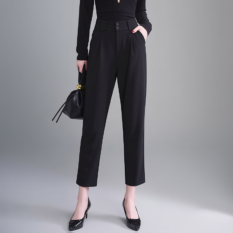 时尚妈妈九分微锥裤女2026春夏新款宽松显瘦哈伦西装裤垂感直筒裤