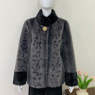 妈妈冬装 洋气中老年人皮毛一体毛呢外套 仿水貂绒大衣高贵2025新款