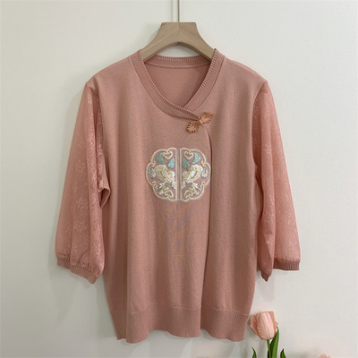 妈妈春夏装七分袖国风减龄T恤衫