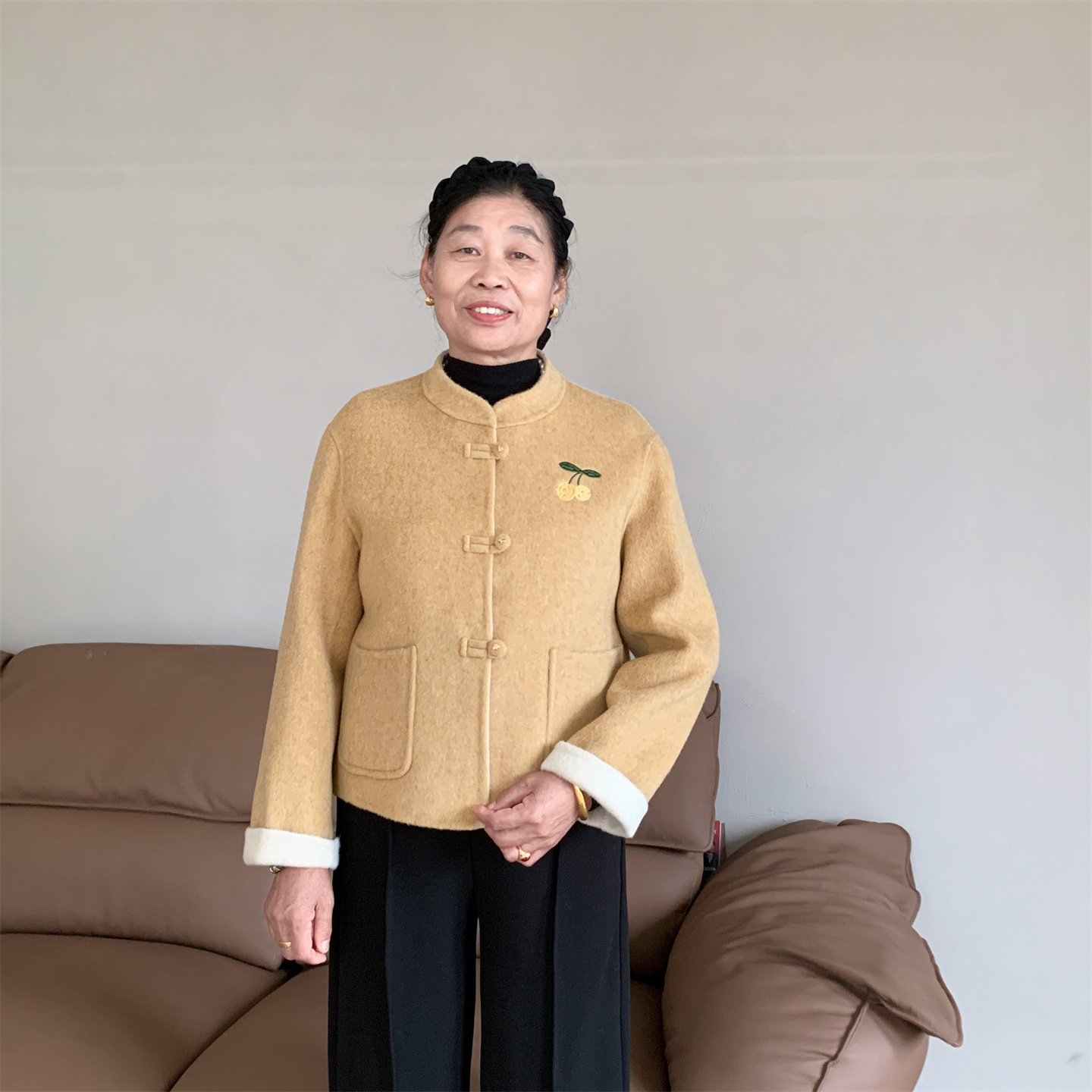 妈妈秋装女新中式双面呢大衣外套