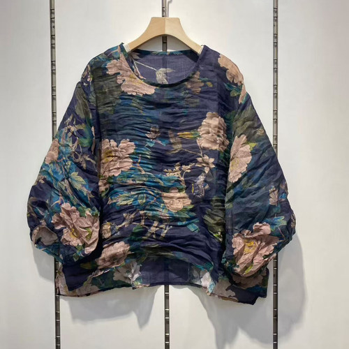 263苎麻衬衣衬衫小衫花色女款胸围126衣长63