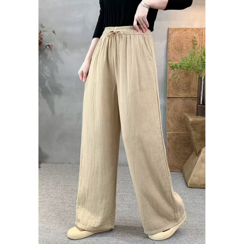 121秋季新款棉质双纱休闲裤直筒阔腿裤2XL80-135斤3XL135-150斤