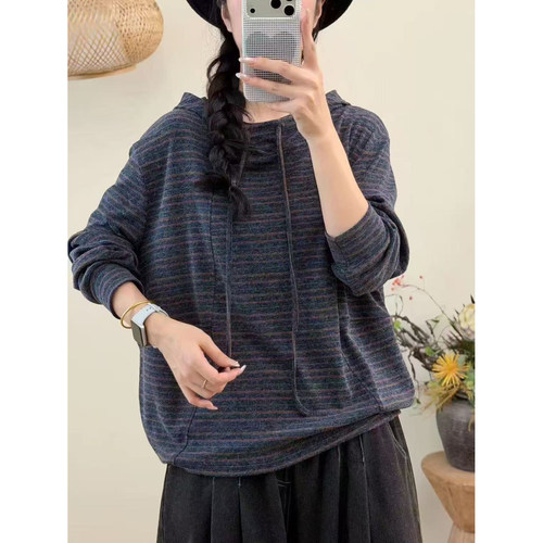 423秋冬新款羊绒毛衣针织衫正品连帽条纹款式显瘦女款百搭