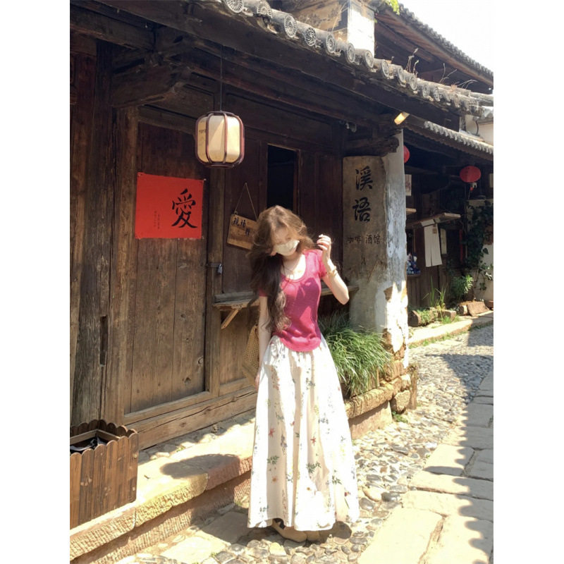 2026夏季新款韩系穿搭一整套女树莓粉针织衫高腰显瘦半身裙两件套