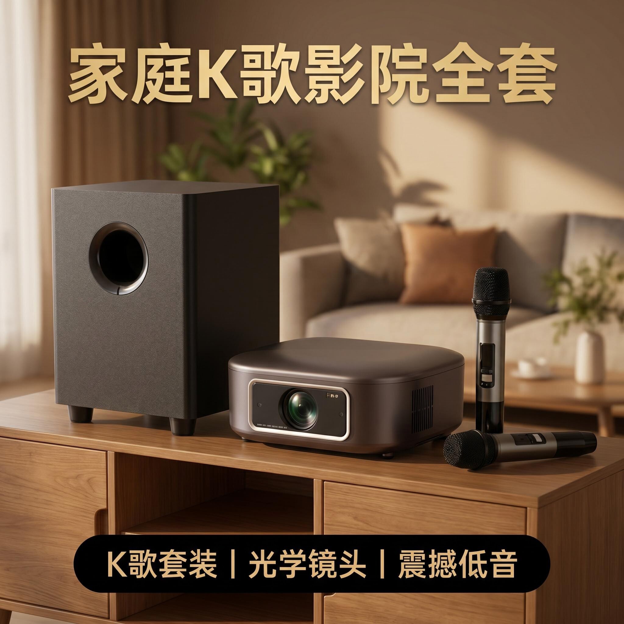 K歌家用高清投影仪WiFi智能家庭KTV白天直投无线投屏客厅酒店客房大屏内置音响无线麦K歌环绕音效唱歌观影