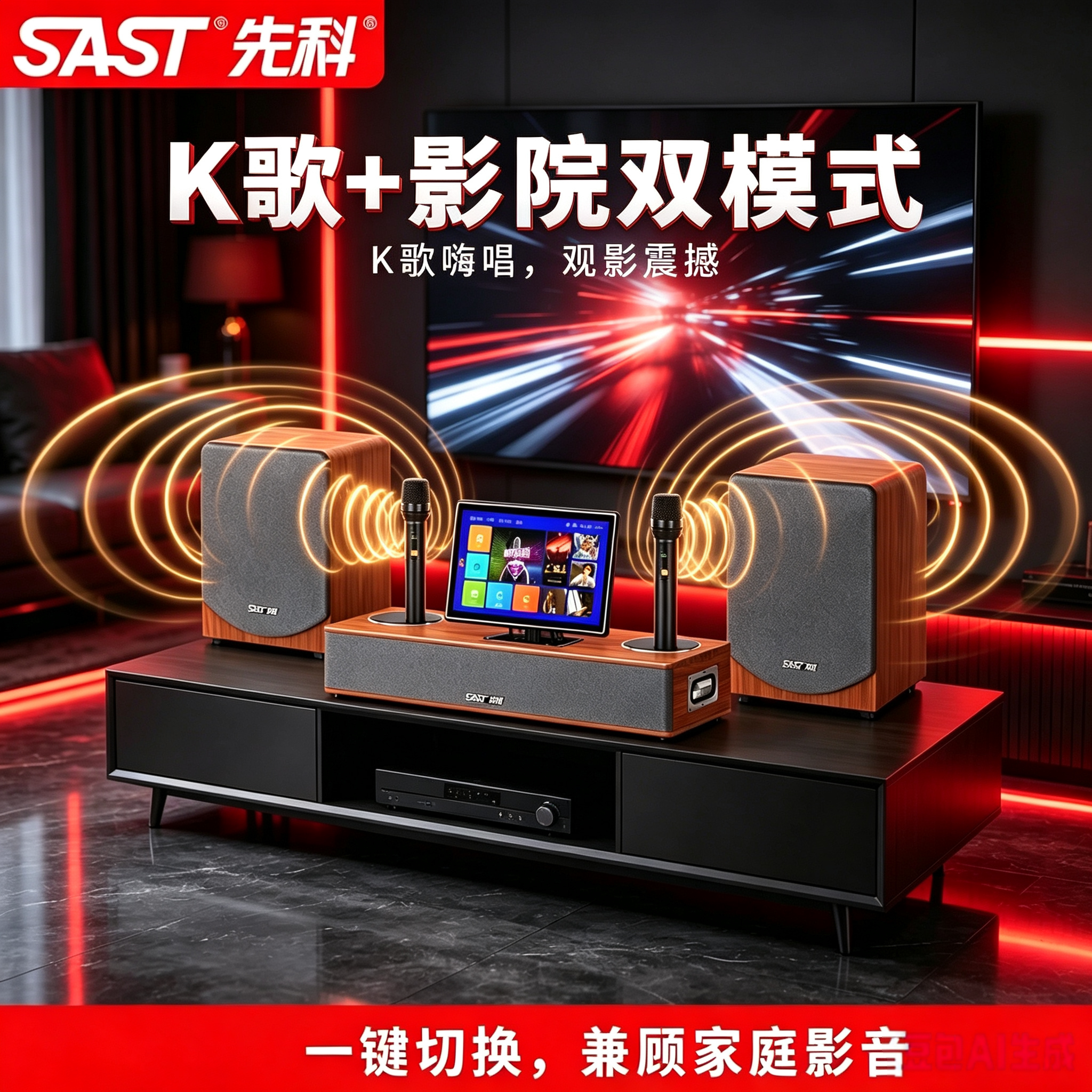 到手价1880元】先科家庭KTV全套设备12寸低音喇叭智能点歌机音箱