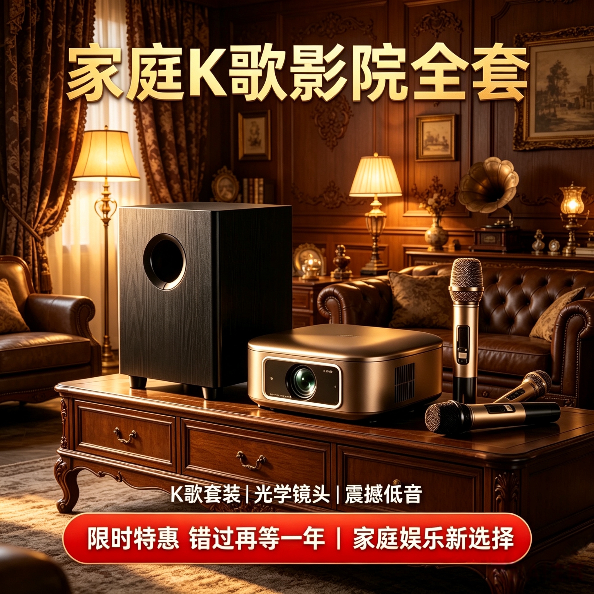 K歌投影仪卡拉ok一体机4k超高清2026新款家庭影院智能投影机送K歌会员大功率低音影院级音效白天户外客厅直投