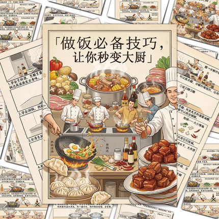 66张做饭教学贴纸减脂ins风食物卡通图案diy装饰手账防水标签贴画