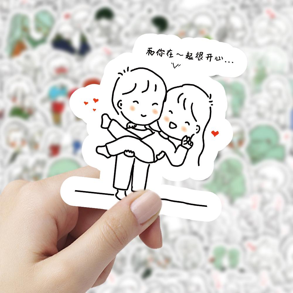 韩系简约可爱情侣简笔画贴纸ins风卡通diy手机壳行李箱手账贴贴画