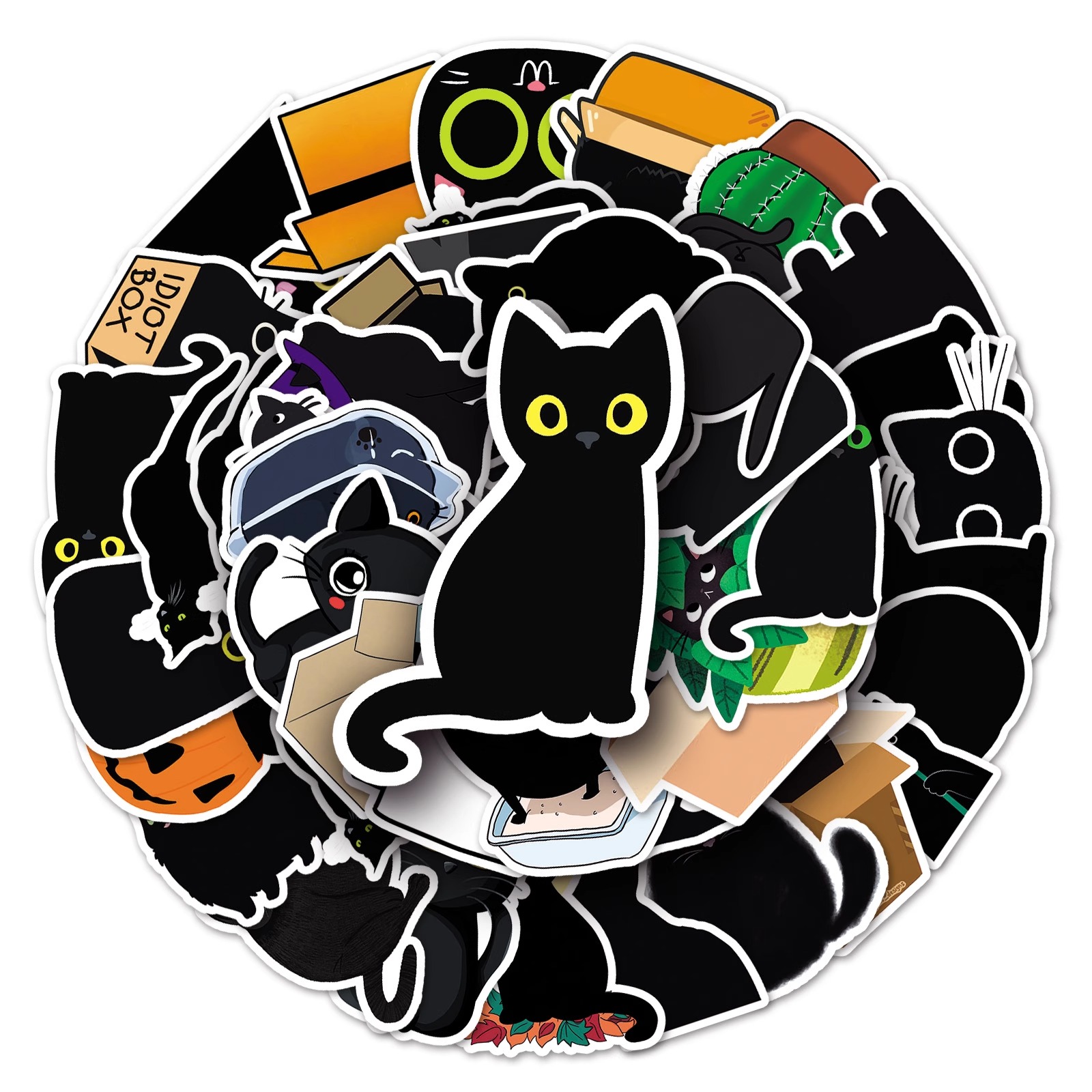 100张卡通动物小黑猫猫咪贴纸