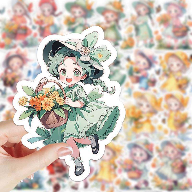 120张小纽扣创意贴纸卡通ins治愈系可爱小女孩装饰桌面手机壳贴画