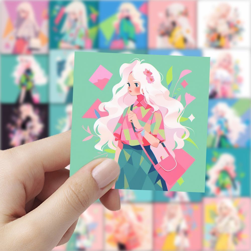 118马卡龙少女贴纸二次元卡通动漫彩色女生头像ins风高颜值贴画