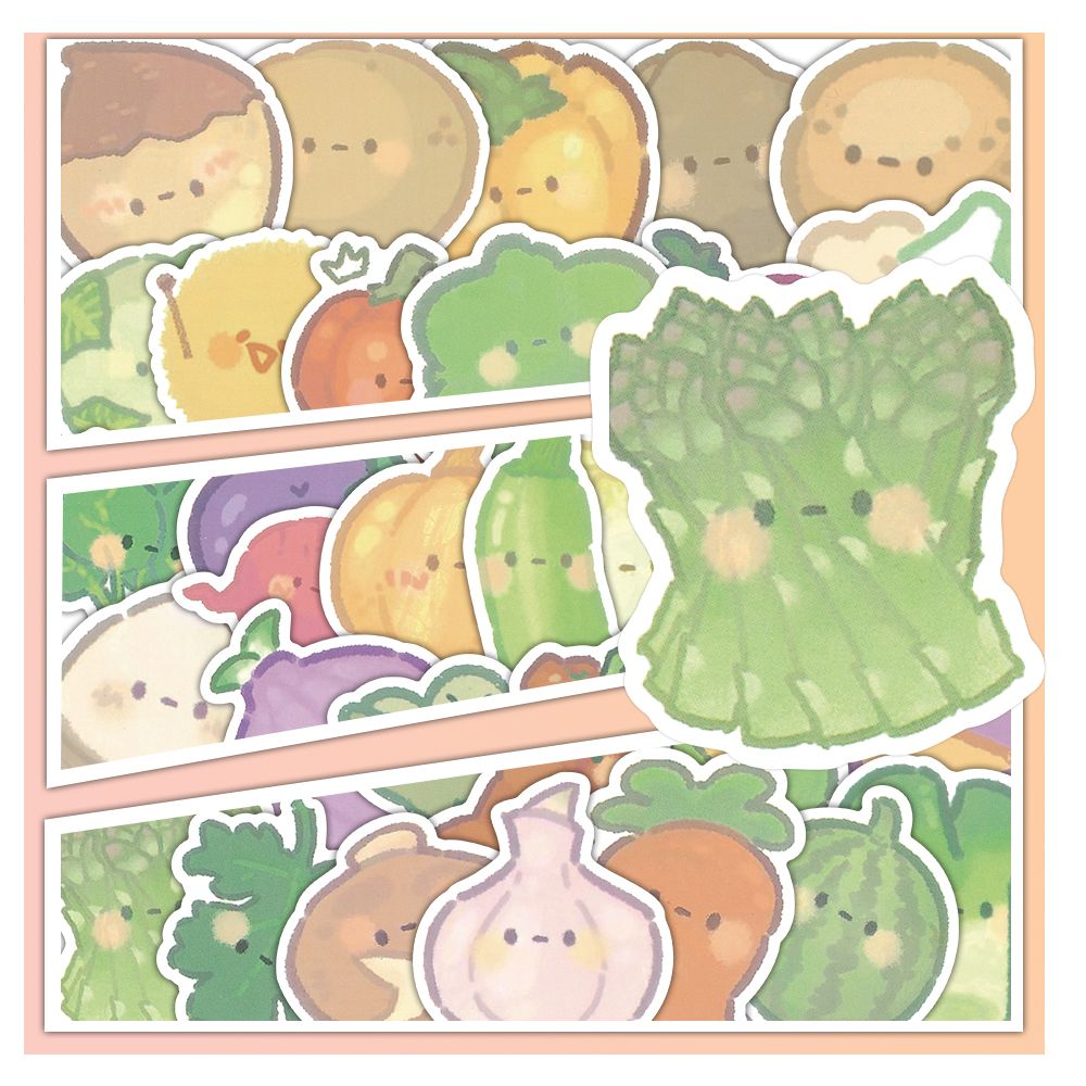 48张可爱蔬菜贴纸防水标签