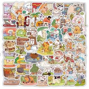 60张卡通小动物 饰手机壳diy贴兔子熊猫 一天贴纸创意可爱ins风装