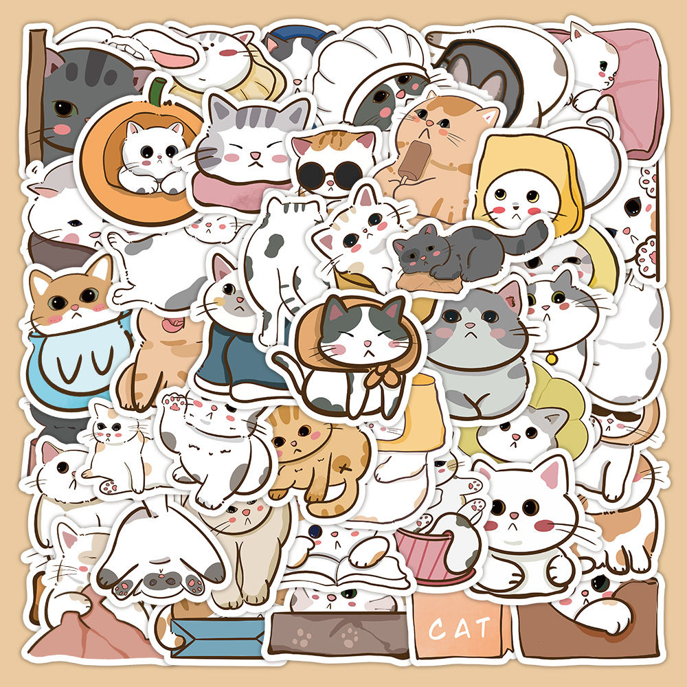 120张日系小猫ins可爱贴纸卡通猫咪创意手机贴画手账DIY装饰贴纸图片