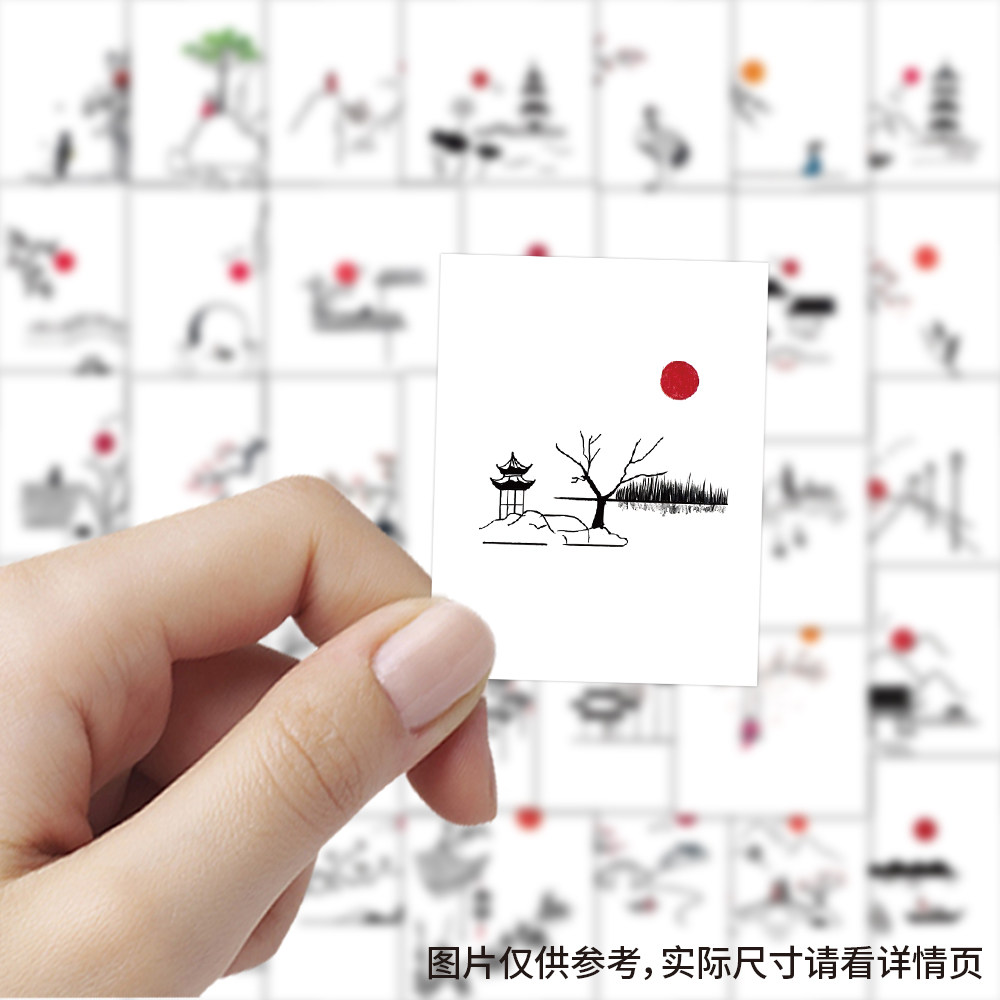 206张山水简笔画贴纸ins风趣味装饰手账小龙虾防水标签趣味绘画