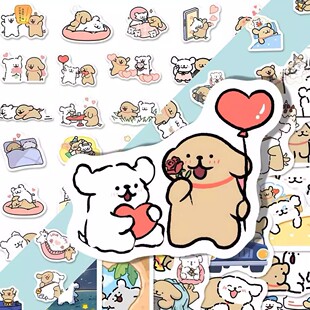 200张线条小狗情侣合照贴纸卡通可爱奶萌表情创意个性周边贴画DIY