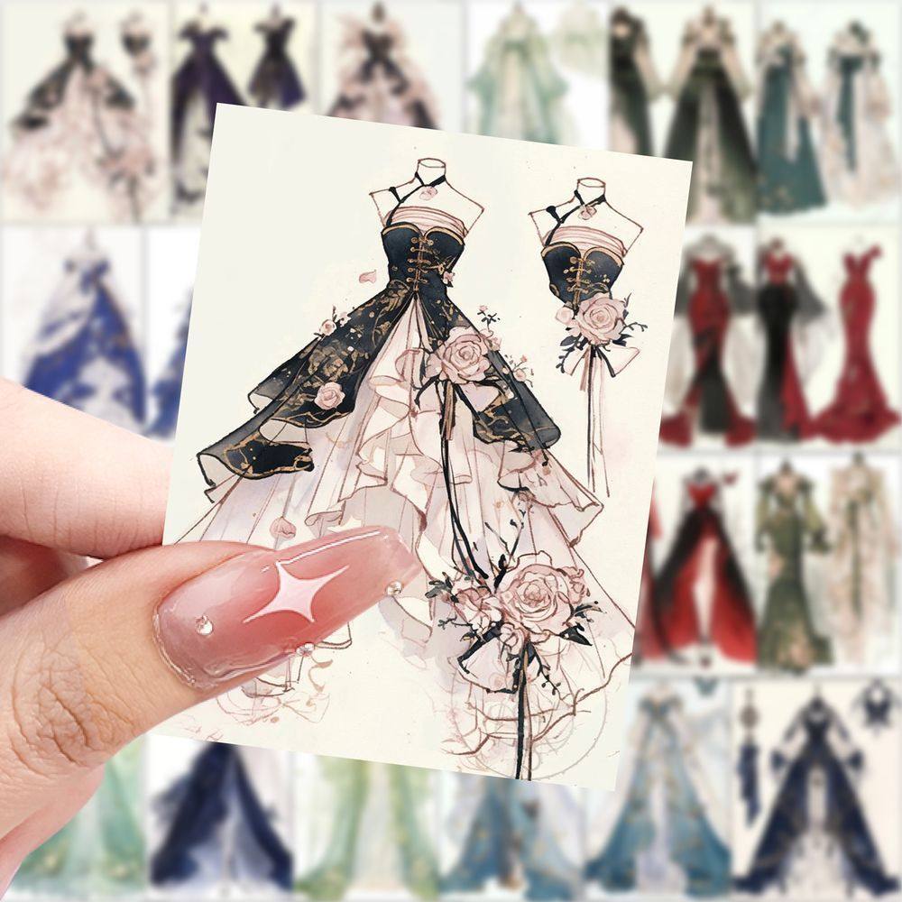 189张古风礼服贴纸新中式设计贴纸高颜值中国创意手账装饰DIY贴