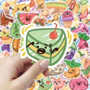 120张涂鸦水果食物贴纸ins卡通可爱手机贴画创意装 饰防水手账贴画