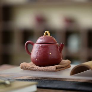 觅己朱砂红墨云壶洒金茶壶女士泡茶壶家用复古陶瓷新年红色茶具