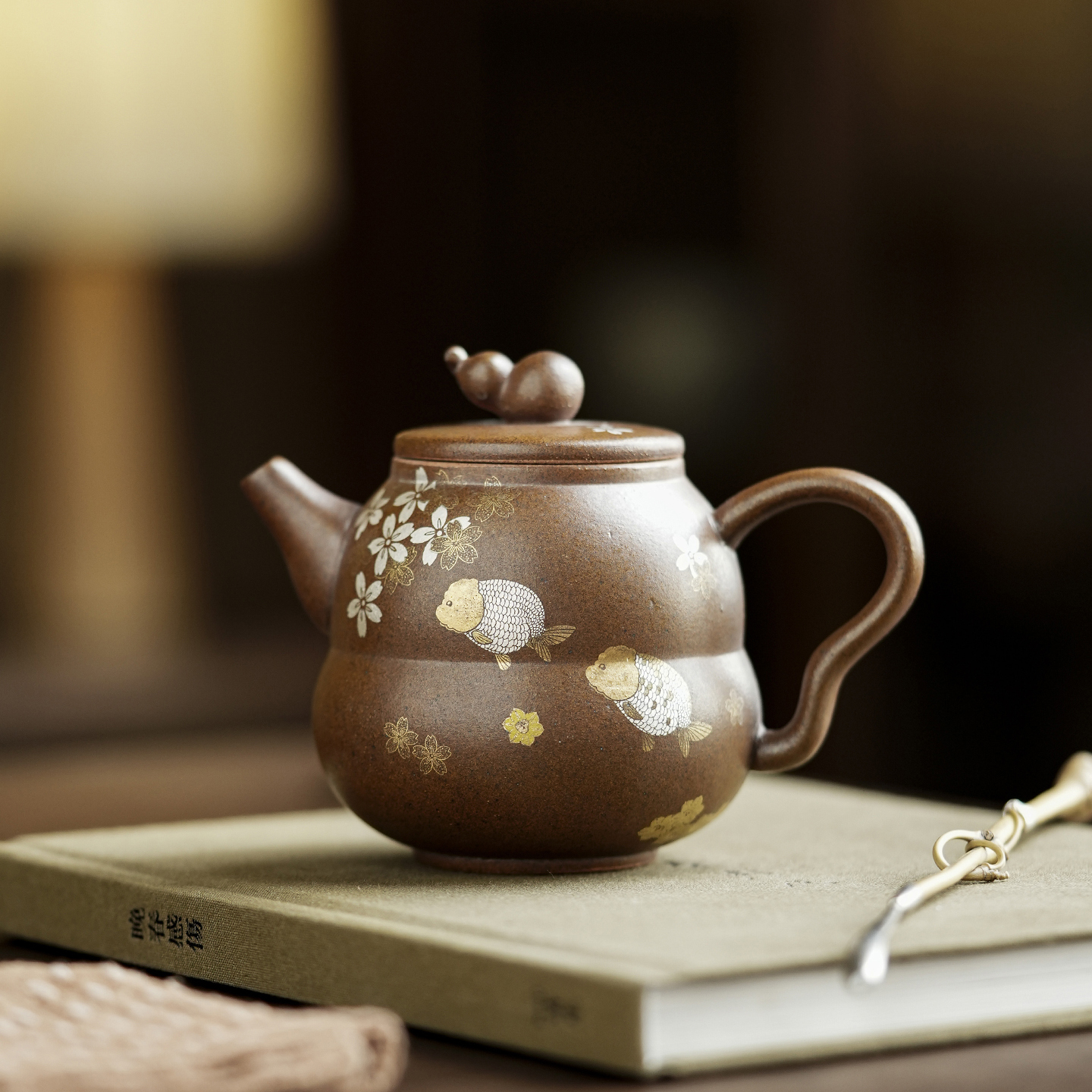 花鱼嬉老岩泥茶壶福禄泡茶壶创意