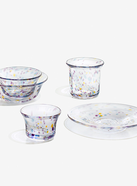 YYUN/昀 手工玻璃小碗甜品碗水果沙拉碗透明波点燕麦早餐碗耐高温