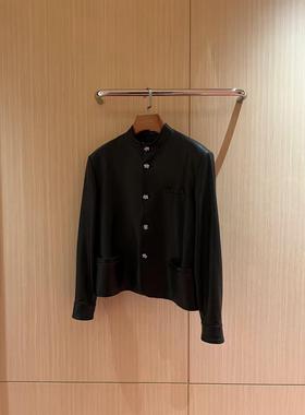 【正品现货】Galliano Landor 2024春夏新款黑色真皮中式立领夹克