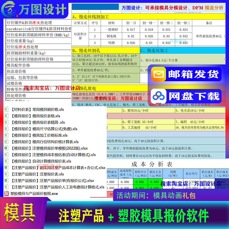 塑胶模具设计 人工成本核算 产品注塑模具自动报价 工具 软件