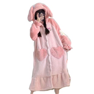 可爱家居服美乐蒂睡衣女珊瑚绒睡袍秋冬季女款网红加绒加厚法兰绒